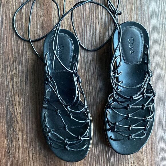 Chloe Womens Jamie Knot Strappy Leather Ankle Wrap Sandals - Picture 3 of 6